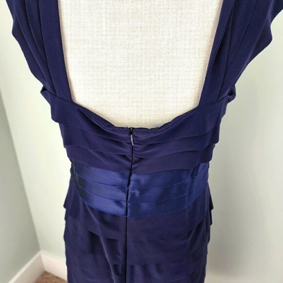 JONES NY WOMEN'S LAYERED TIERED RUFFLE SHEATH  NAVY BLUE DRESS SIZE 10 - Picture 6 of 7